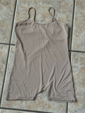 AQ Sport Nude Cami Romper Bodysuit Tan Short Jumpsuit Size L